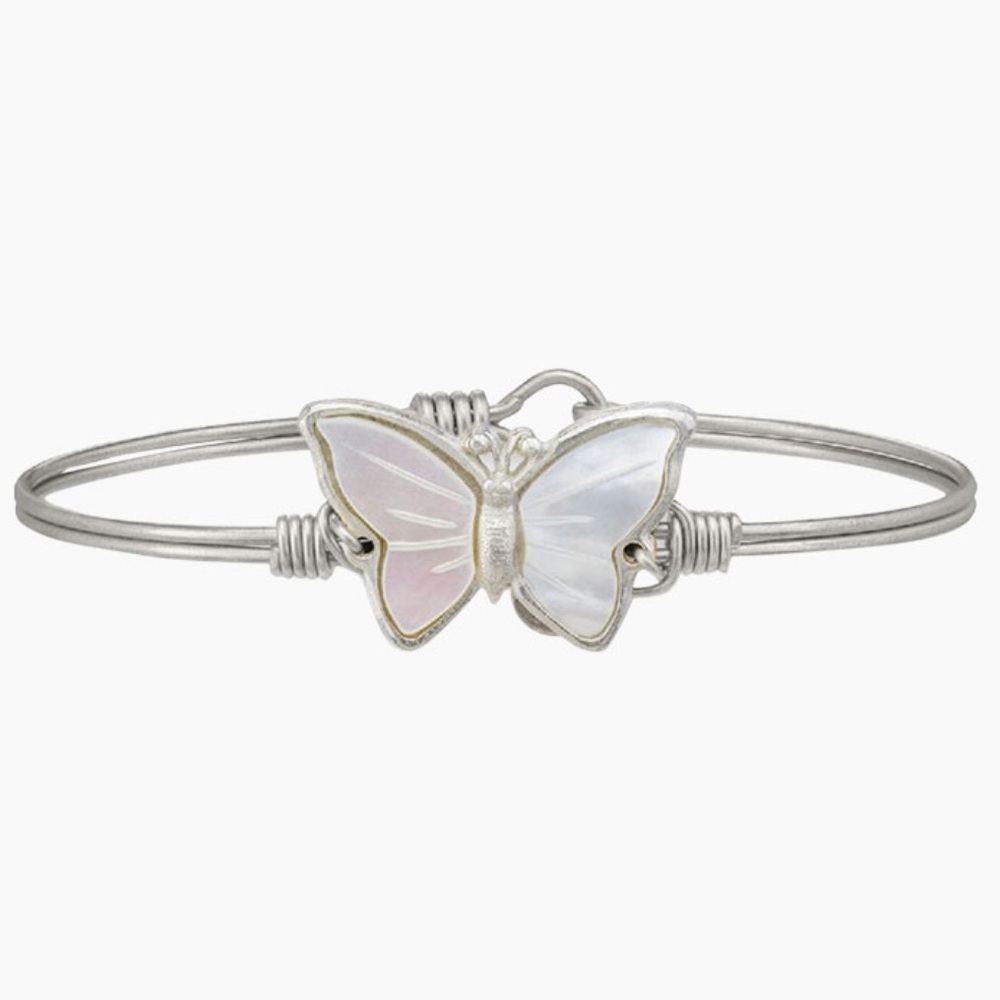 Luca + Danni Silver Toned Butterfly Shell Bangle Bracelet